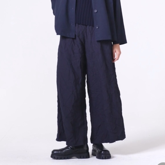 oska Pants - Oska Women Wide Leg Trouser Pant Pull On Crinkle Micro Pleat Lagenlook 14/16